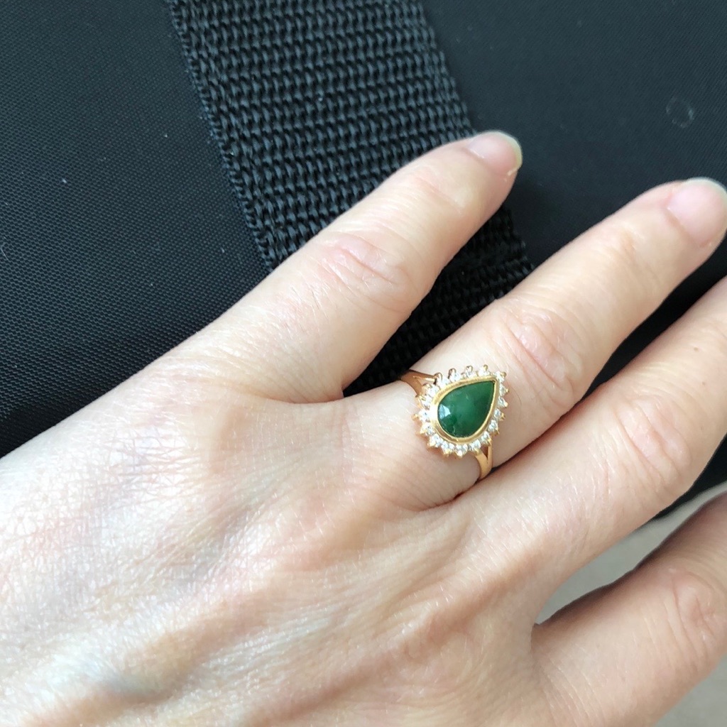 14k Solid Gold Small Teardrop Cz Jade Ring 478$